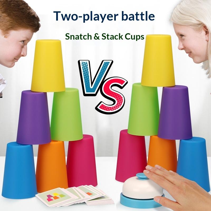Montessori Colorful Stacking Cup Game With Cards Kids Educational Intellectual Enlightenment Color Cognition Logic Training Toy