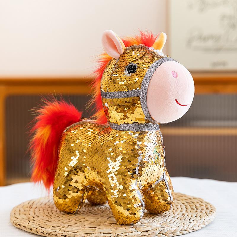 

Sequins Pony Decoration, 4 6 10 Glitter Stuff Toy, PP Cotton Filled Reverse Sequin for Desk Decor, Girls Room Gift 4 inch 12cm 0.045kg