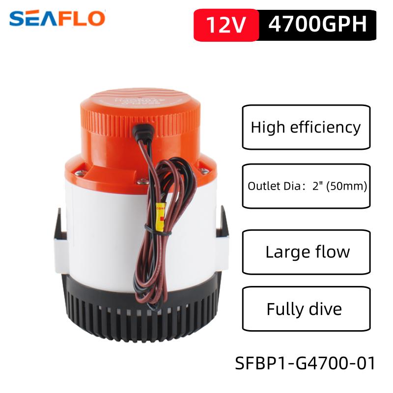 SEAFLO 01 Series 4700GPH 12V Bilge Pump Marine Boat Accessories Electric Water Pump Heavy Duty High Flow Non-Automatic 2  Outlet 12V 4700GPH