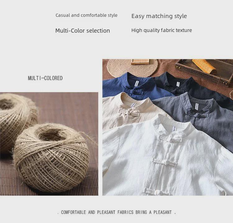 Men's Chinese Buttoned Cotton-Linen Shirt Jacket: Casual Tang Suit, Loose Ancient-Style Hanfu, Large Size, Middle-Aged Top