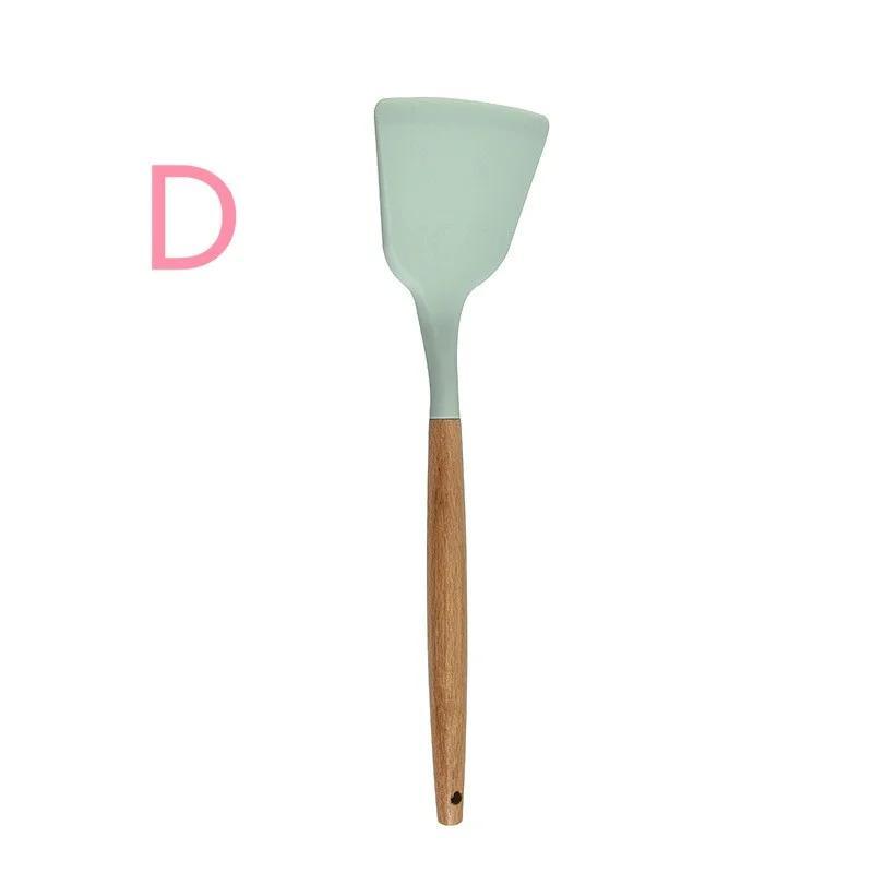 1 Pcs Silicone Kitchenware Set with Wooden Handle 12 Piece Non Stick Spatula and Spoon Kitchenware Set
