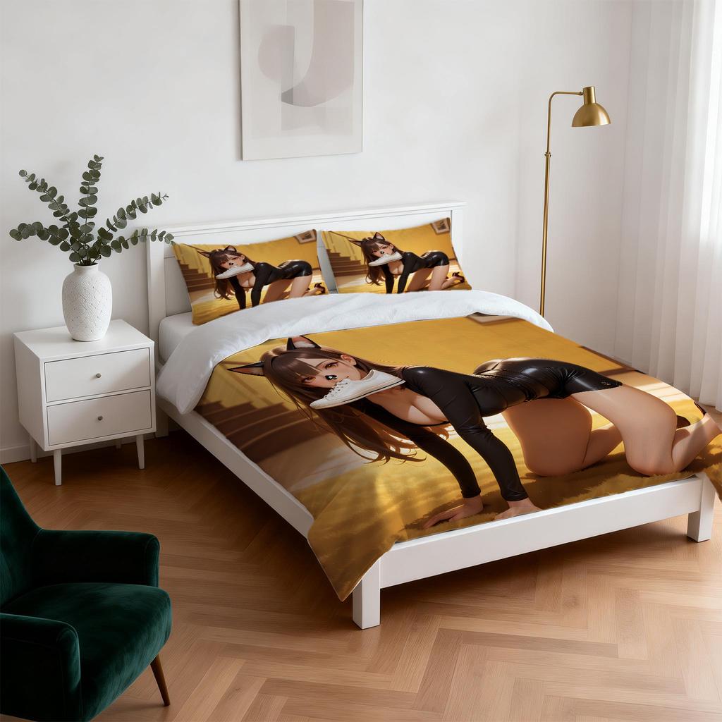 Euphoria Season 3Woof Woof Cat Girl Printed Duvet Cover Set Soft Bedding Set For Adults Bedroom Decor