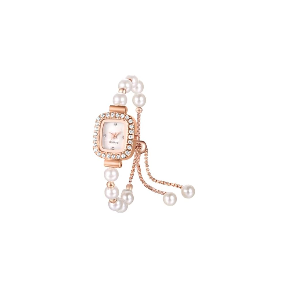 Women s Square Dial Quartz Watch with Waterproof Design, Pearl and Rhinestone Accents, Adjustable Bracelet