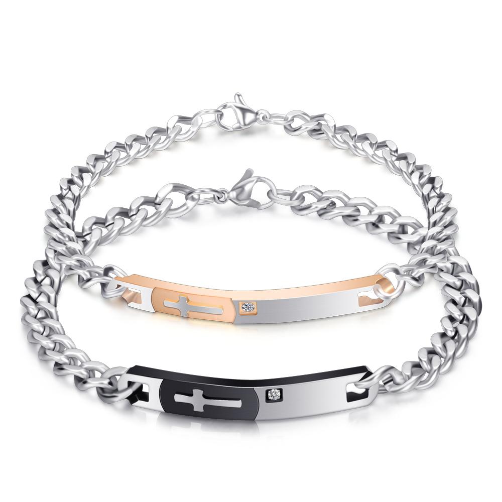 Couple Bracelets Bangles With Stainless Steel Zirocn Zircon Bracelet for Women Men Jewelry Gifts