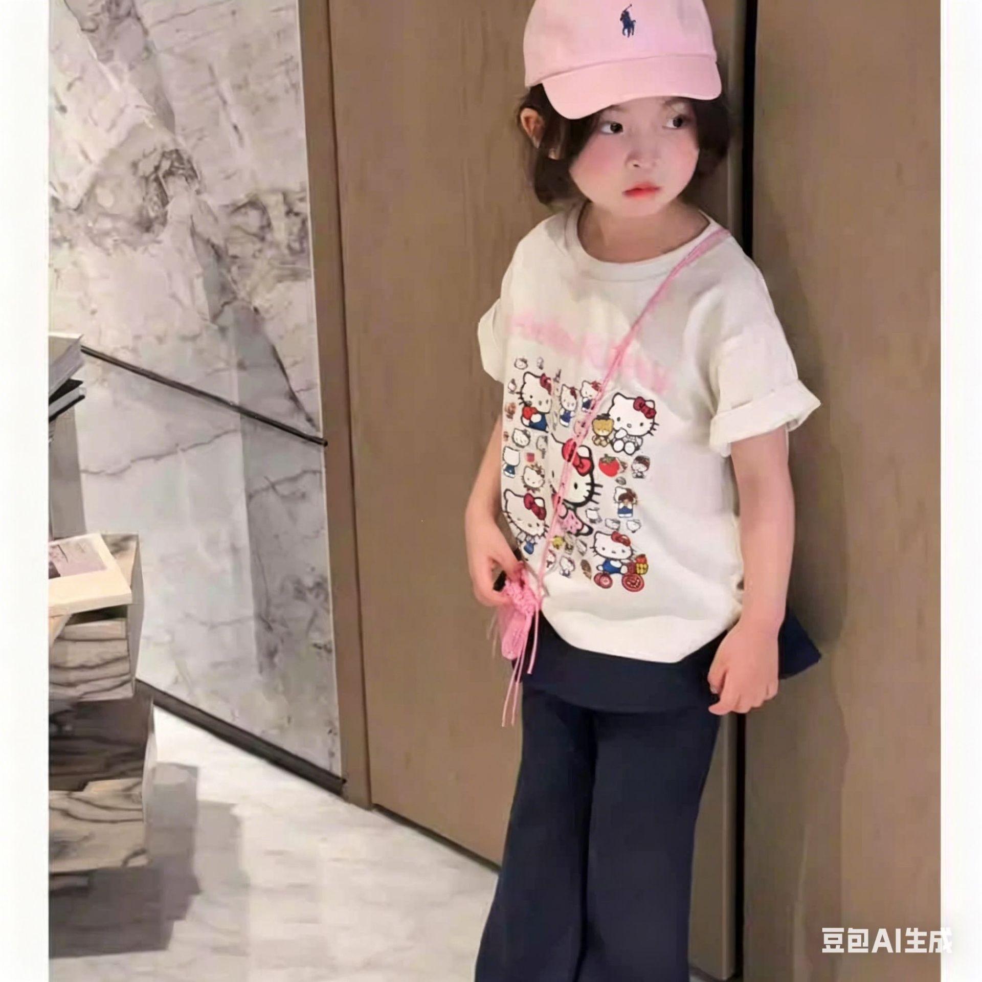 Girls Summer Short Sleeve T Shirt with Cute Cartoon Foam Print 90