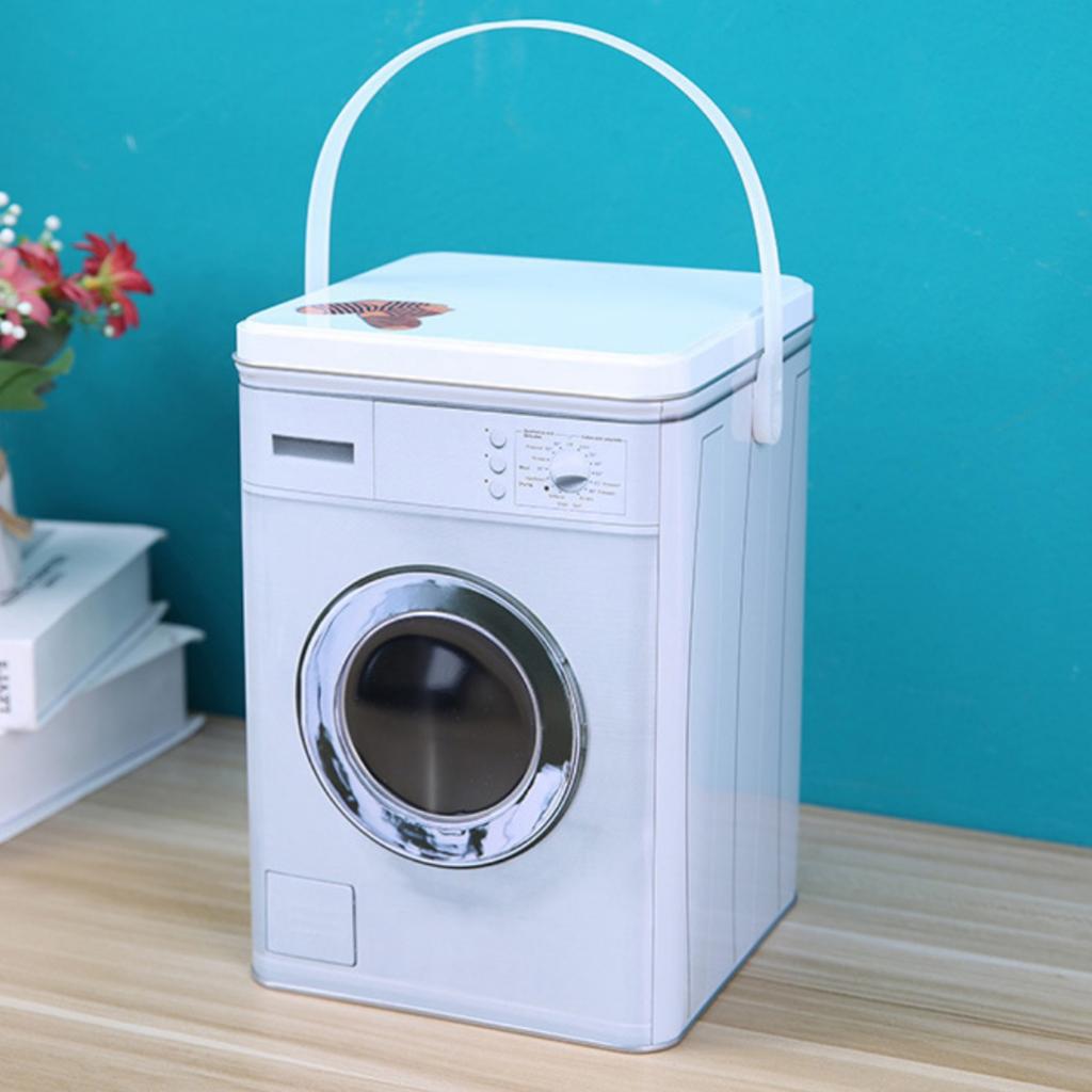 Laundry Powder Bin,Metal Washing Machine Shape Laundry Powder Bin Ideal for Holding Pods Tablets Detergent