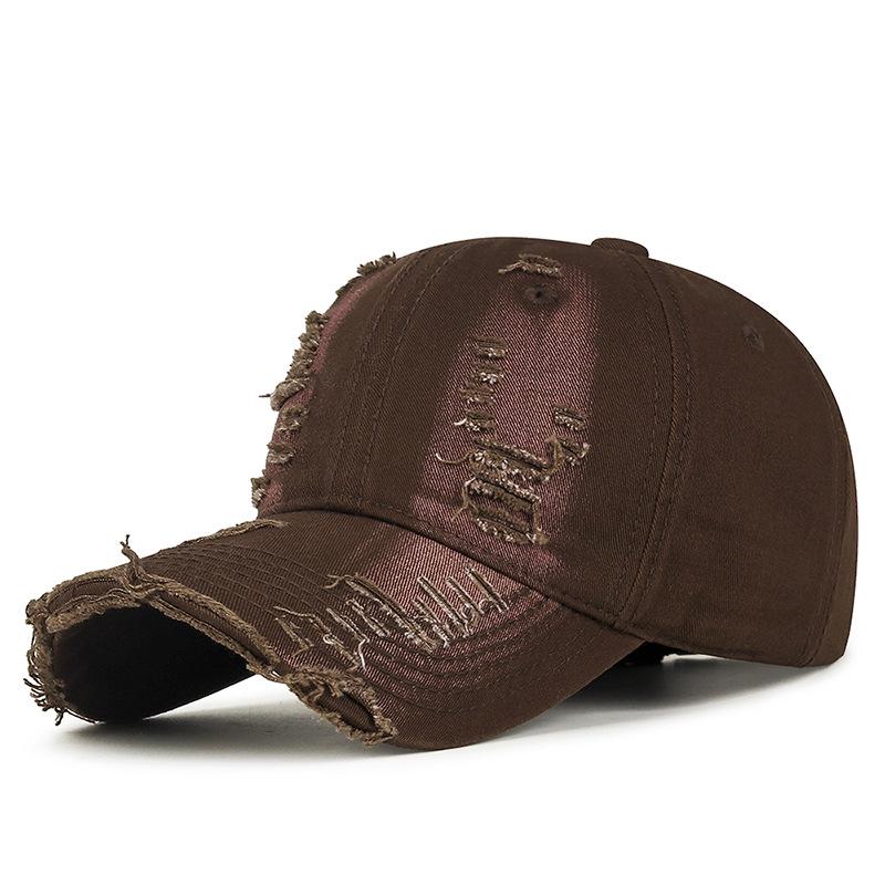 Spring & Autumn Distressed Duckbill Cap - Curved Brim, Ripped Edges, Unique Style Sunshade Hat