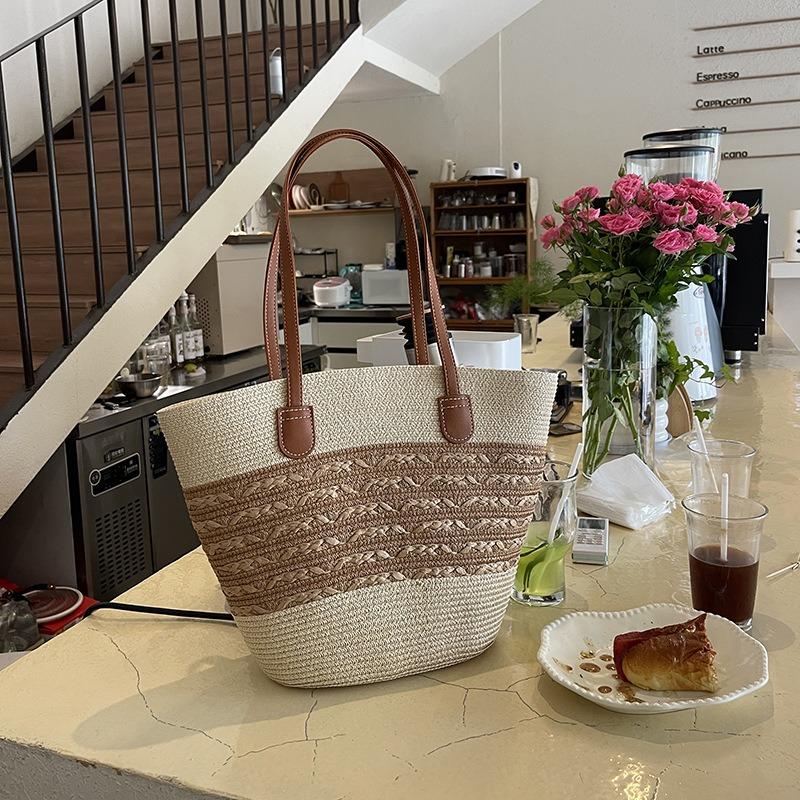 New beach seaside outdoor vacation large capacity shoulder bag woven bag wide shoulder strap