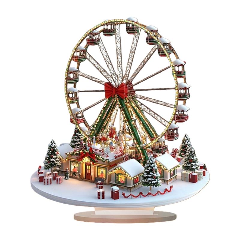 2D Flat Ferris Wheel Sculpture with Base Christmas Home Decoration Desktop Sign Acrylic Figurine Tiered Tray Ornament