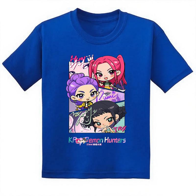 New Crew Neck Cartoon Girls Boys Tee Kids Rumi T-shirt KPop Demon Hunters Print Baby Girl Clothes Fashion Casual Tops Casual
