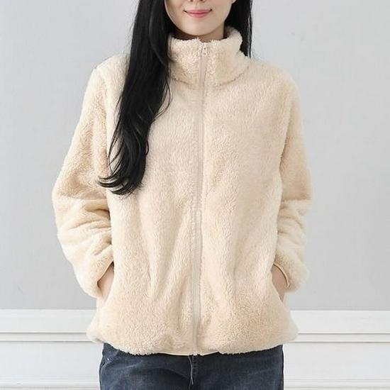Women's Double-Sided Fleece Hoodie Jacket - Warm, Velvet Thickened, Stand Collar Zipper Cardigan for Winter