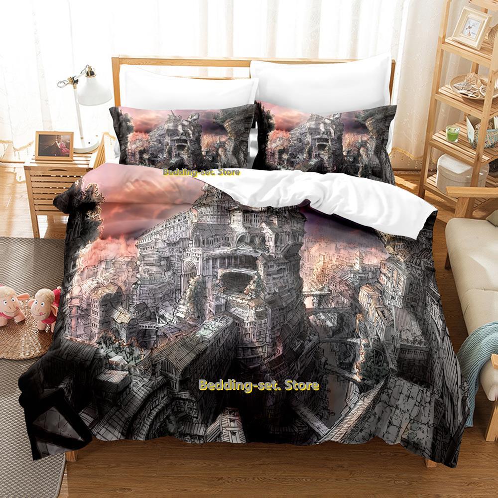 Zestaw pościeli Anime City Pojedynczy Bliźniak Pełny Queen King Size Zestaw do łóżka Sypialnia dla dorosłych Dzieci Zestawy poszewek na kołdrę Druk 3D Prześcieradło Anime