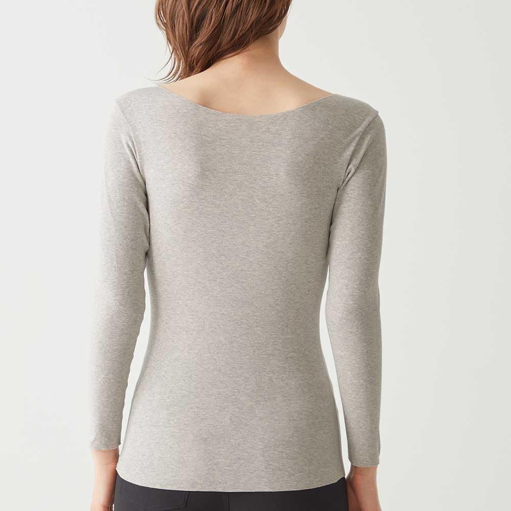 Gunze HOTMAGIC MH7846P Long Sleeve Cotton Fleece Gray Motif Women's Innerwear, Blend, Lining, Moisture-Wicking, Heat-Generating,