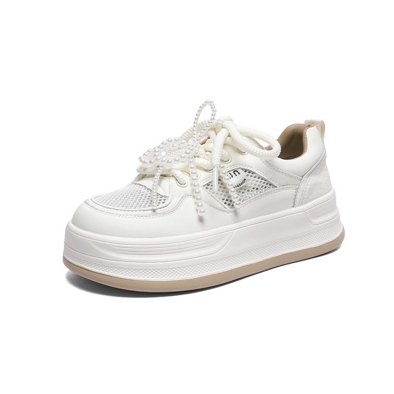 Bread little white shoes women's 2025 summer thin leather mesh breathable comfortable versatile casual sports thick baseplate shoes