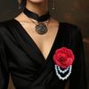 1pc Elegant Women's Camellia Flower Faux Pearl Tassel Brooch Pin For Shirt Collar Clothing Accessory, Party And Wedding Gift Valentines