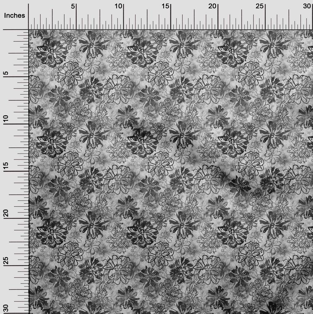 oneOone Cotton Flex Gray Fabric Abstract Floral Fabric For Sewing Printed Craft Fabric By The Yard 40 Inch