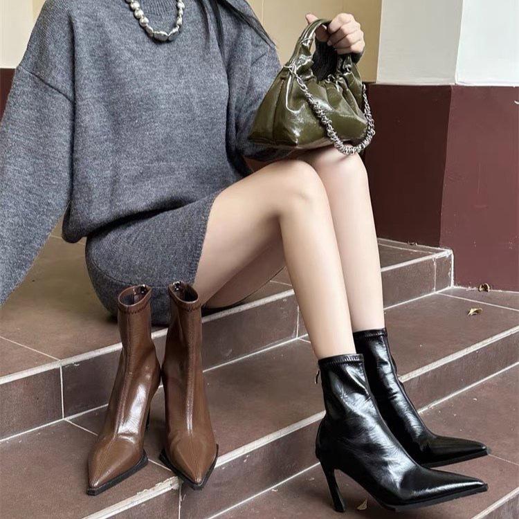Pointed European and American Thin Heel Thin Boots High Heel Short Boots Women's New Autumn and Winter High Heel Short Boots In 2024