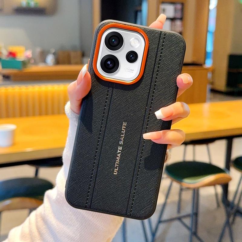 

Luxury Cross Texture Leather Design Case For Oppo Reno 15,Reno 15 Pro,Reno 15 Pro Max Slim Orange Camera Ring Shockproof Cover OPPO Reno15 Pro Max