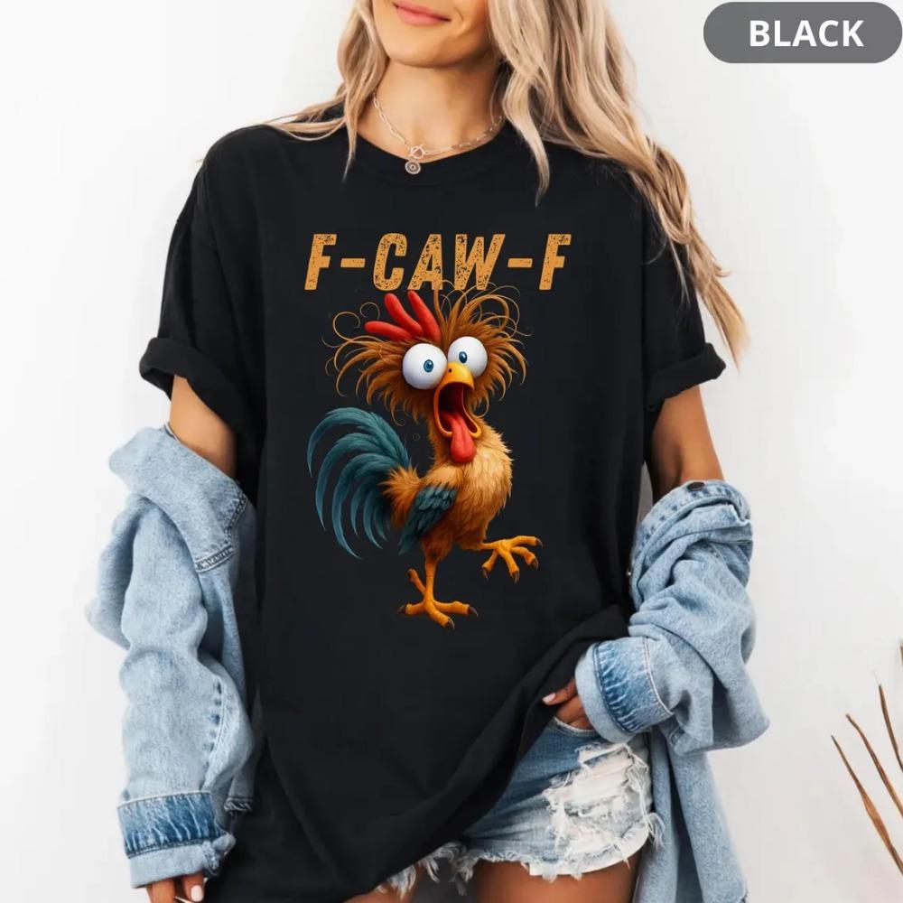 Camiseta Divertida F-Caw-F, Camiseta de Meme de Gallo, Camiseta de Amante de Pájaros Sarcástico, Camiseta de Cuervo a la Luz de la Luna, Camiseta de Pájaro Negro, Camiseta de Meme de Pollo