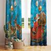 Christmas Curtain Funny Anta Claus Riding Sleigh Delivering Present Ball Winter Print Drapes Bedroom Party Decor For Made Of Polyester