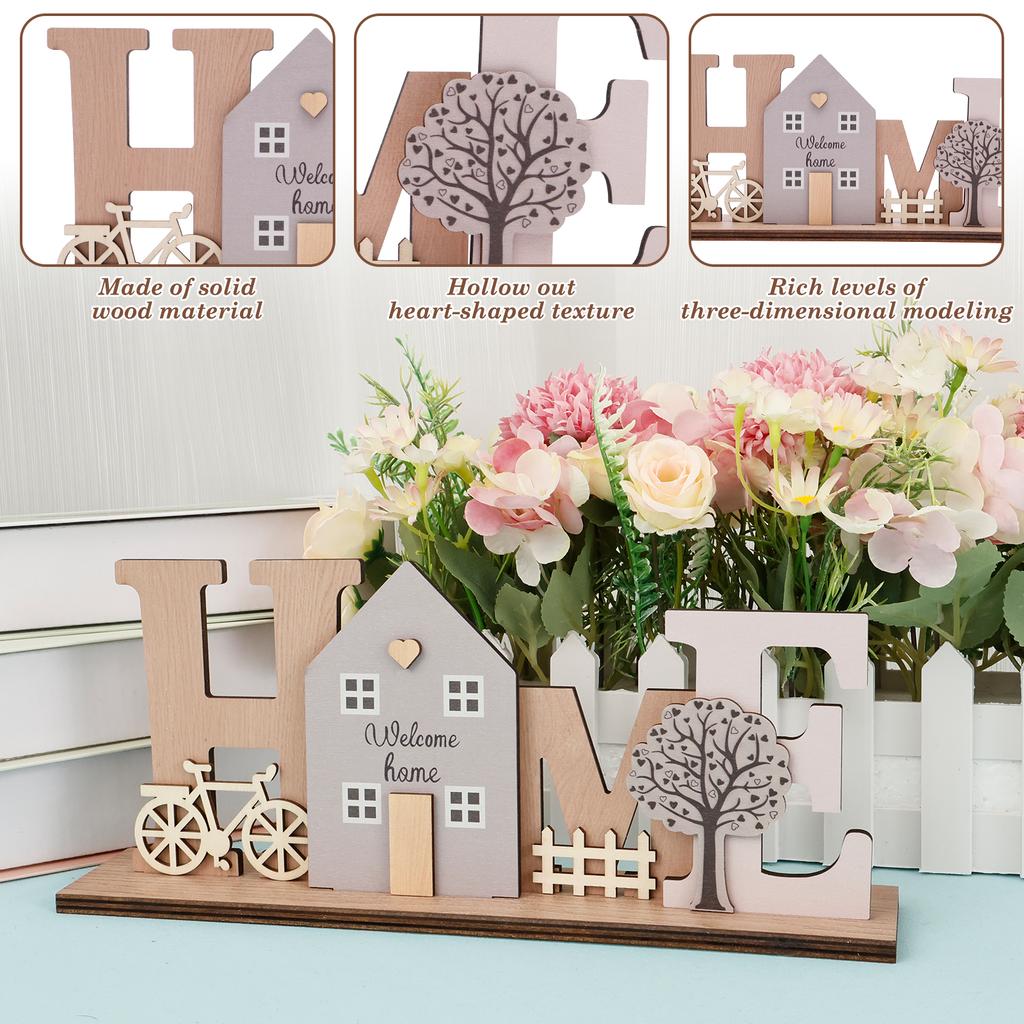 Wooden Stand Decoration Wooden Home Desktop Ornament with House Tree Rustic and Modern Home Decoration for Birthday Present