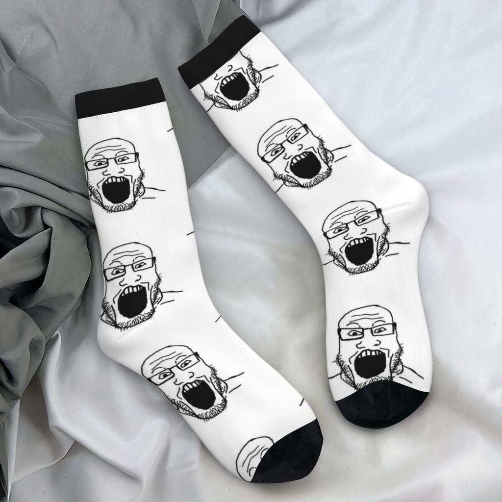 Smiling Wholesome Wojak Soyjak Stockings Funny Meme Graphic Elegant Socks Spring Anti Slip Socks Men Climbing Medium Soft Socks