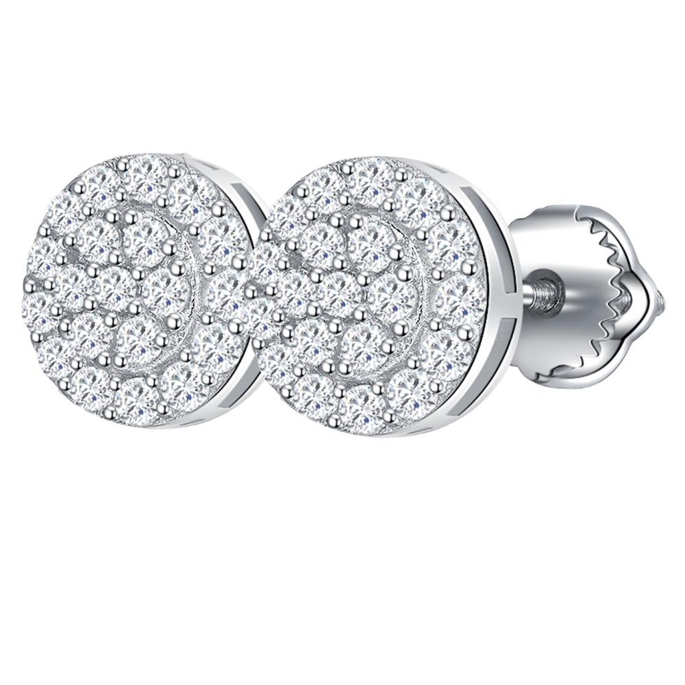 

Муассанит Настоящее серебро 925 пробы Ледяной кластер Круглые Хип-хоп Выделяющиеся Мужские серьги-пусеты белый