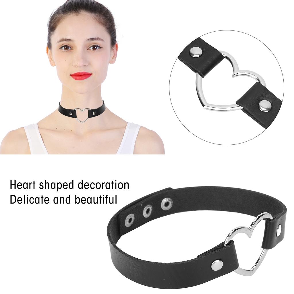 PU Lther Alloy Hrt Shaped Decoration Necklace Collar Jewelry Accessory