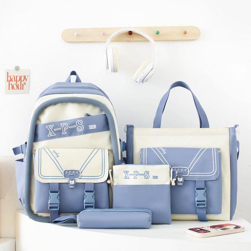 4Pcs Set Schoolbag Girls Women Backpackd Canvas Student Bags Student Kids Backpack Outdoor Backpack Pencil Case Crossbody Bag
