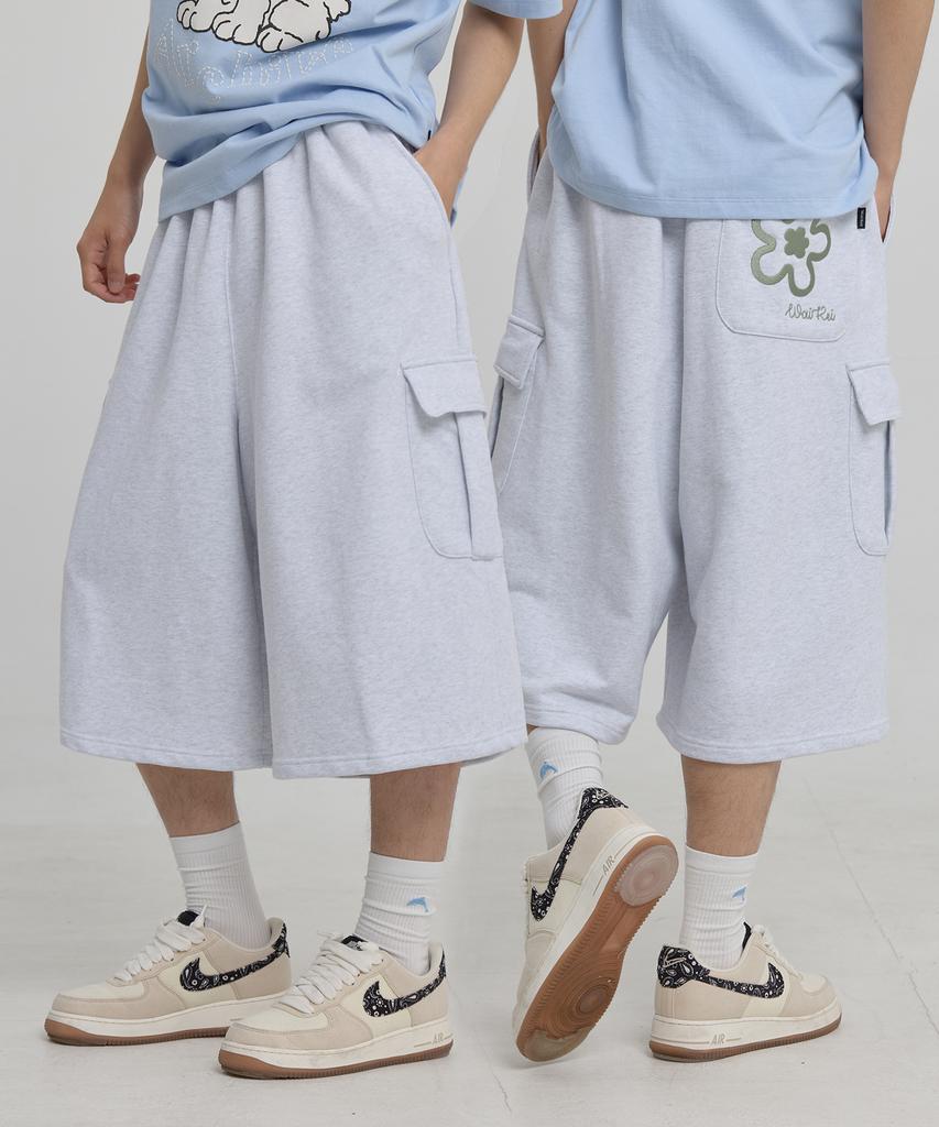 WAIKEI Cargo Bermuda Sweatpants Melange White