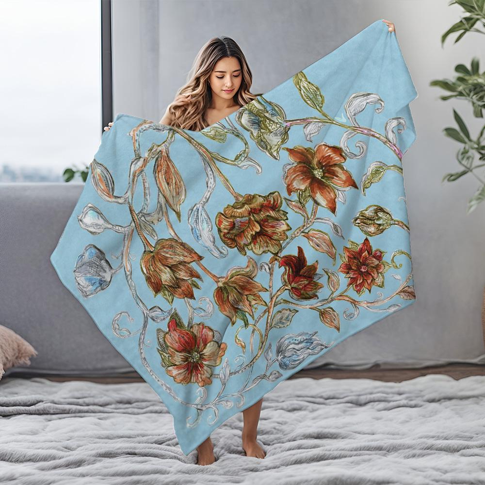 Soft Plush Throw Blanket with Watercolor Floral Pattern for Sofa Bed Living Room Bedroom Decoration Gift