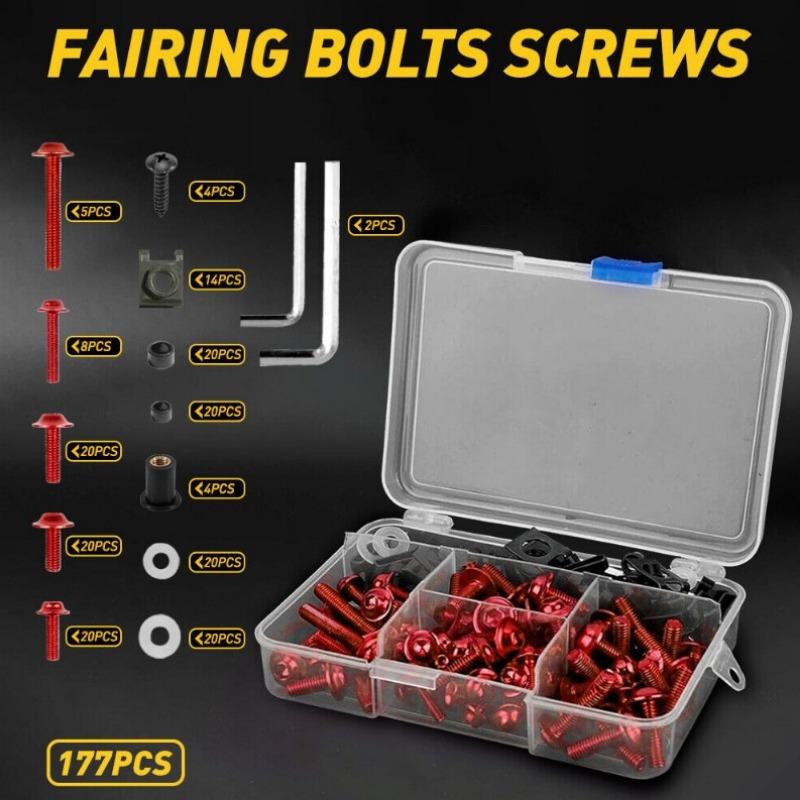 177pcs/Box Screws Aluminum Windscreen Screws Colorful Fasteners Screws Set Motorcycle Fairing Bolt Kit Motorcycle Modified Parts
