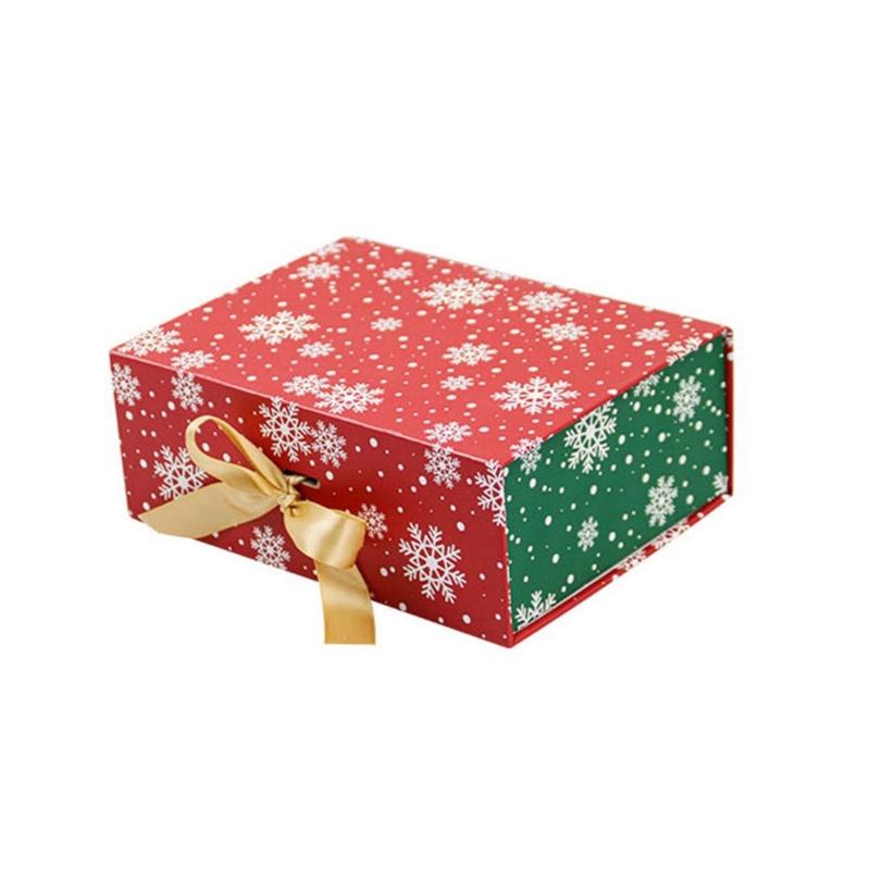 Christmas Treat Box with Gold Ribbon, Paperboard Favor Packaging for Chocolates, Jewelry, and Holiday Table Gifts