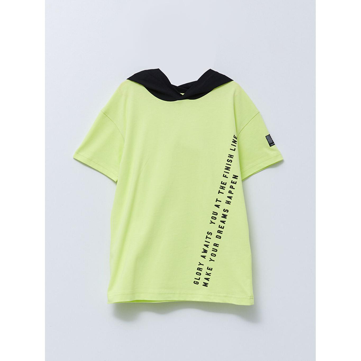 

Хлопковая футболка для мальчиков с капюшоном и принтом с короткими рукавами, зеленая