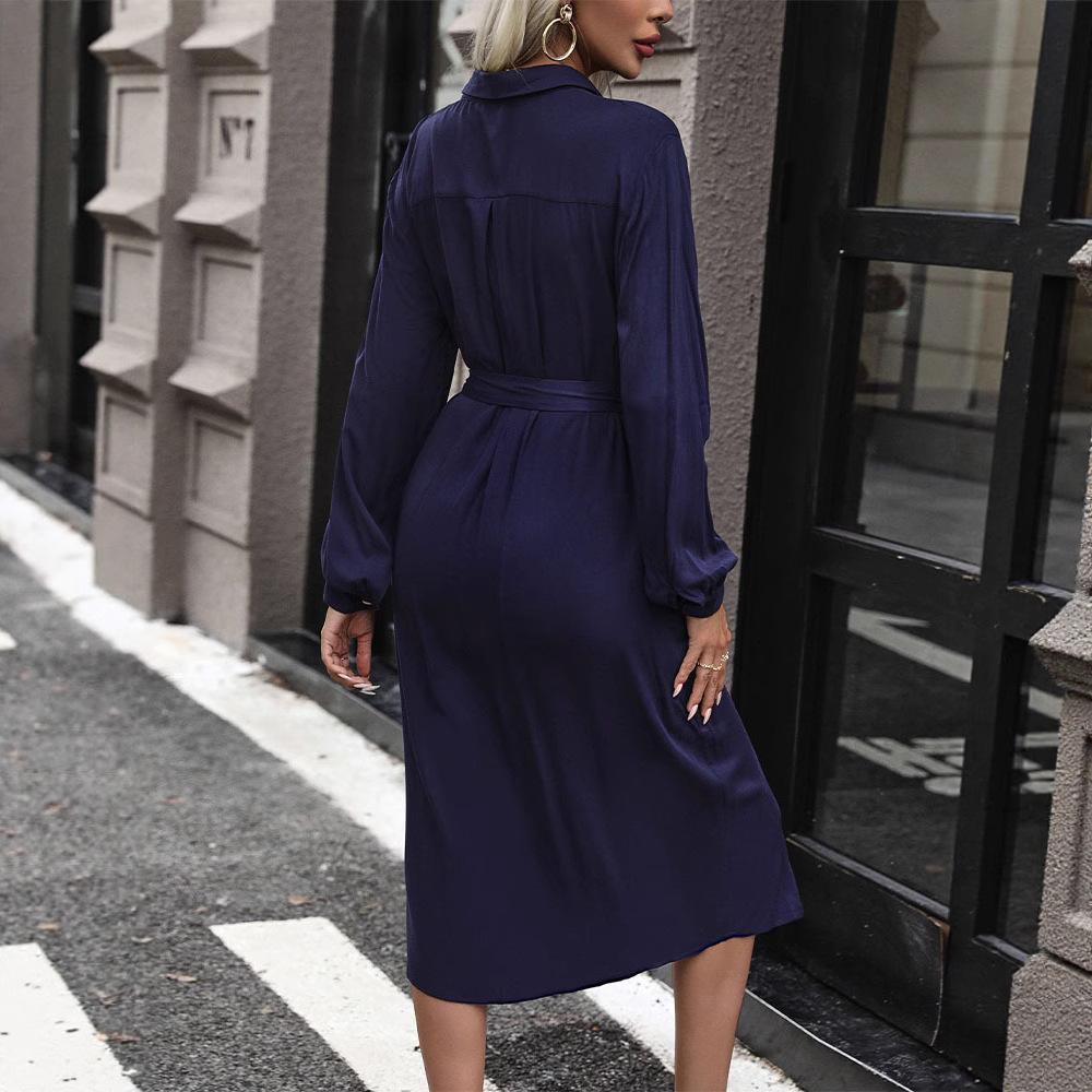 Amazons neues europäisches und amerikanisches Herbst-Hemdblusenkleid grenzüberschreitendes Pendeln Arbeitsplatz Freizeit Langarm Einfarbiges Hemdkragenkleid
