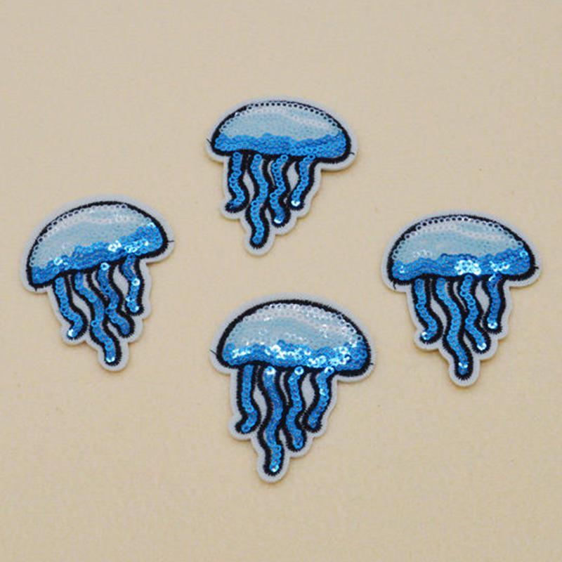 2pcs New Sequin Jellyfish Embroidered Iron on Sew Patch Badge Bag Dress Applique
