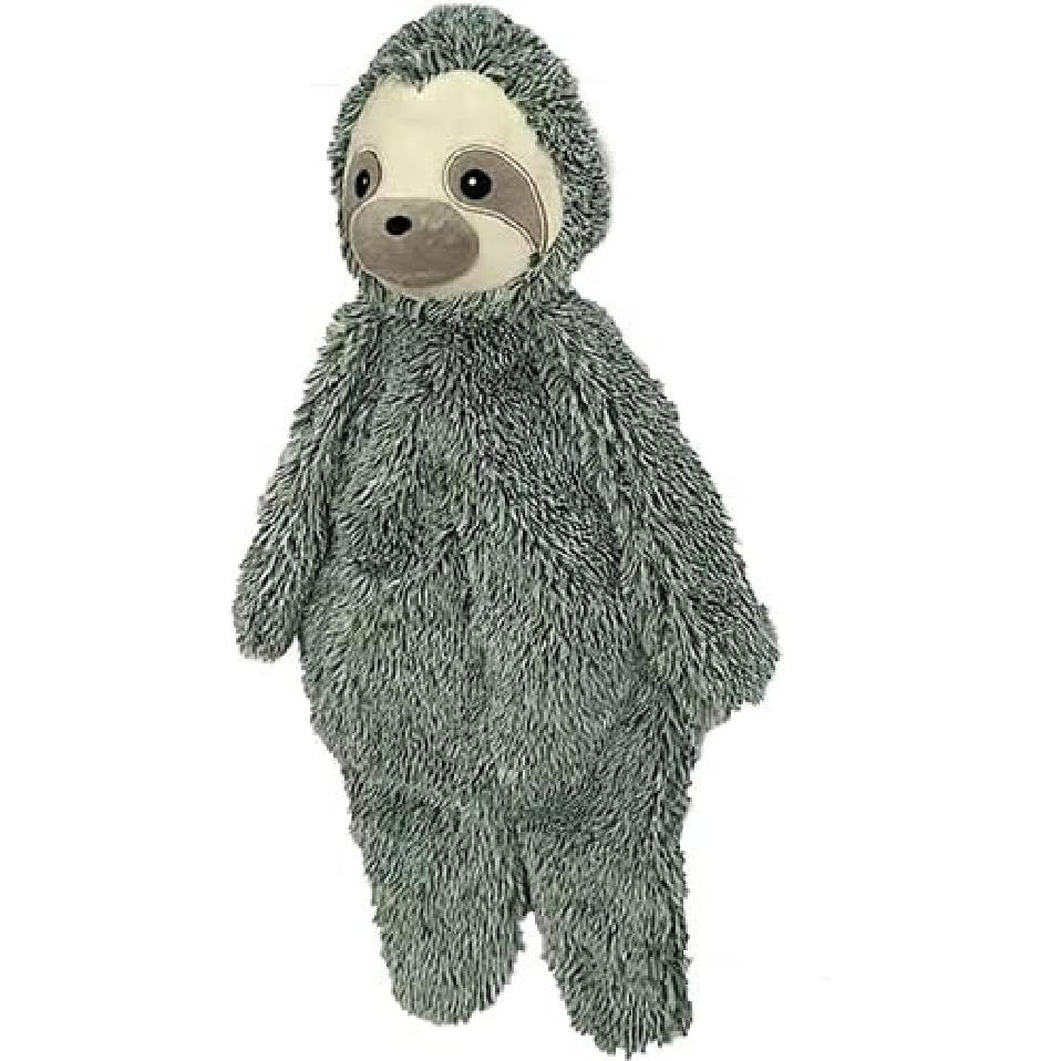 Petlou Stuffingless Floppy Plush Dog Toys with Durable Squeak and Crinkle Paper Dog Chew Toys (Green Grey, 19 Floppy Sloth)