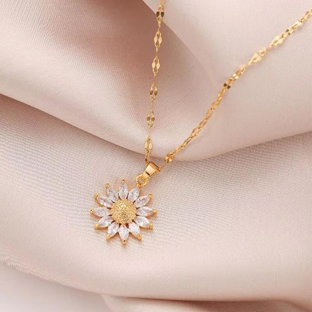 

1 Piece Daisy Diamond-Encrusted Gold Necklace, Fresh Forest Style, Daily Commute / Date Outfit / Valentine s Day Gift