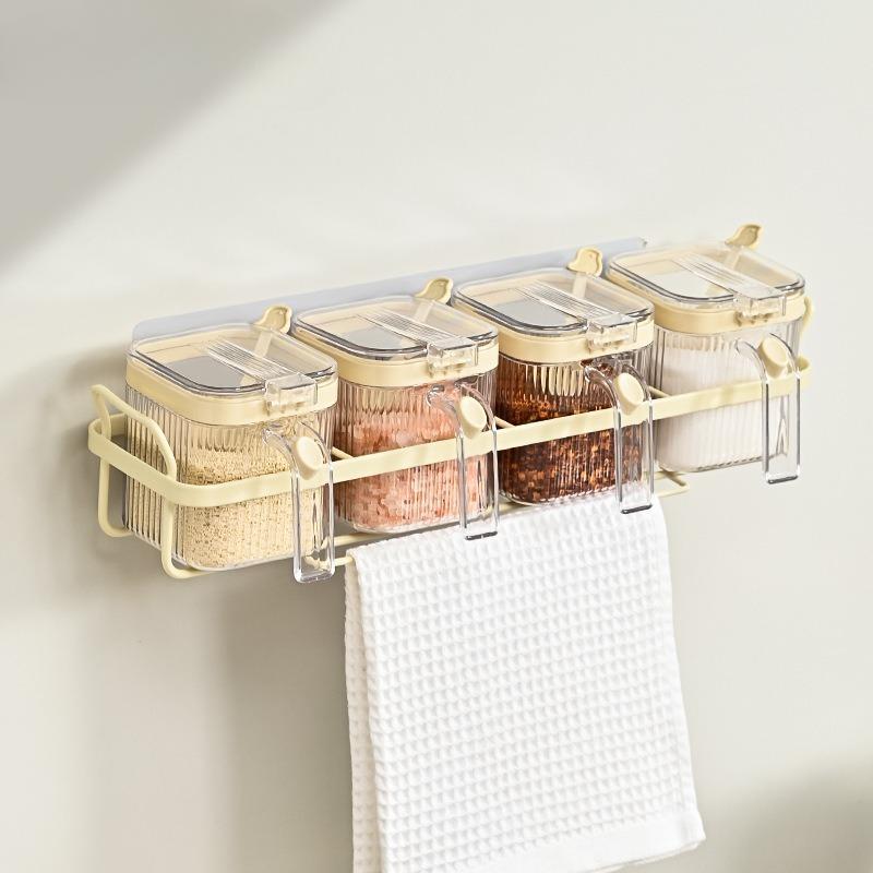 Kitchen Compartment Spice Storage Box, Wall Mounted Iron Seasoning Box, Simple and Transparent, Made of PET Material