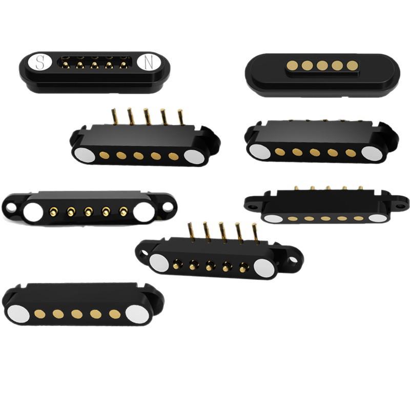 5-Pin Magnetic Connector with Solder Wire and Bend-Resistant Male & Female Gold-Plated Spring Pin Contacts