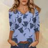 Women's Tops Three-quarter Sleeve Shirt V-neck Loose Casual Shirt Floral Print T-shirt