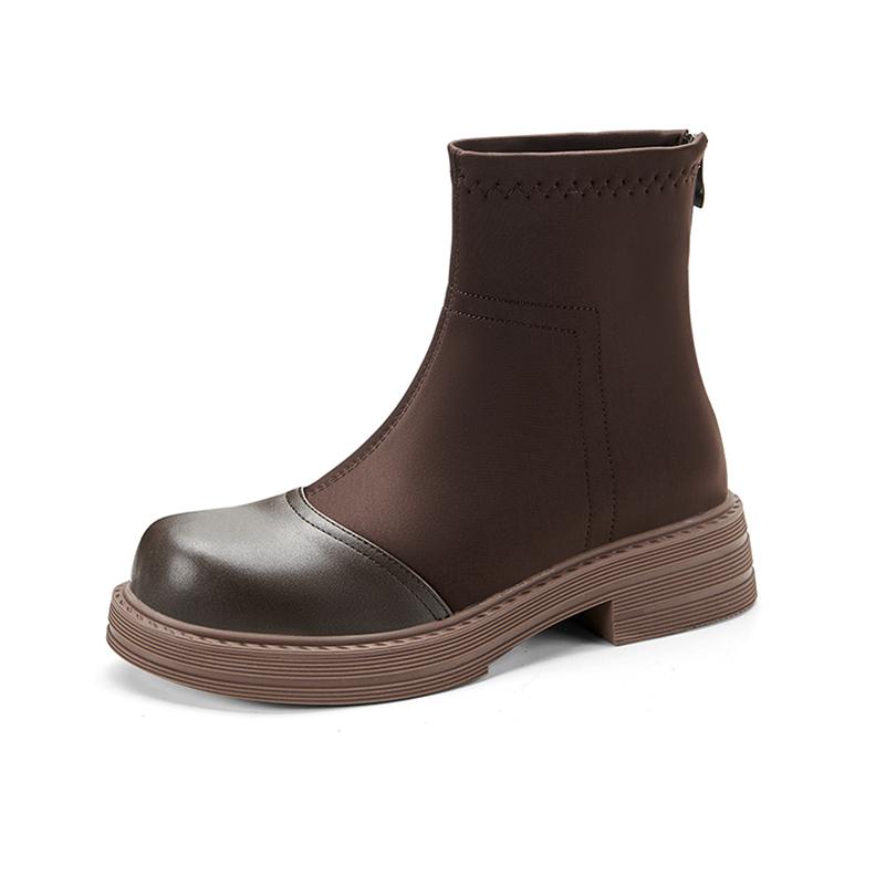 

ANNYMOLI Women Ankle Boots Round Toe Block Mid Heels Zipper Platform Short Boots Ladies Fashion Shoes Autumn Winter Black Brown 43 39 коричневий