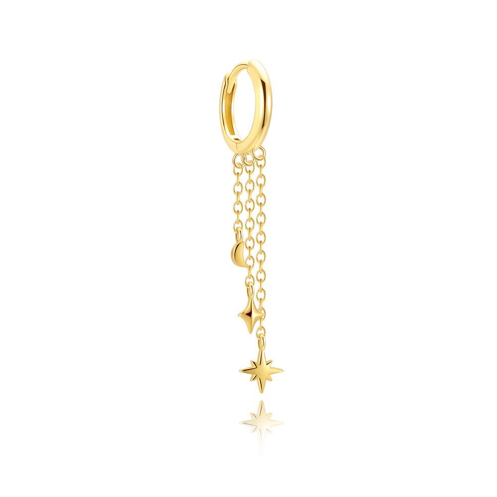 Factory Cheap 925 Sterling Silver Star Clover Zircon Long Tassel Chain Gold Plated Dangling Hoop Earrings for Women