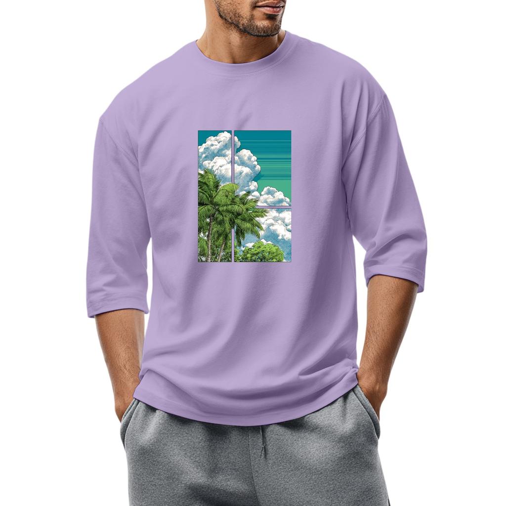Maglietta casual alla moda da uomo con scollo tondo e maniche a tre quarti