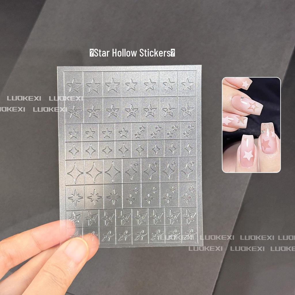 Autocollants Transparents Creux pour Nail Art: Étoiles, Rayons, Papillons, Cœurs, Colle à Patte, Pochoirs de Peinture en Spray