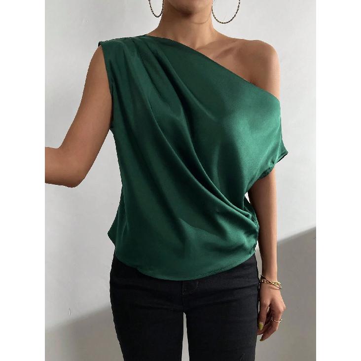 

Новый летний повседневный темпераментный облегающий сексуальный жилет футболка без рукавов подтяжки универсальный топ без бретелек для женщин M темно-зеленого