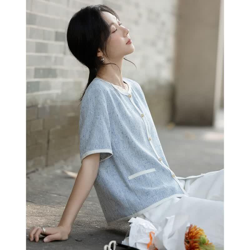 

Women s French Elegance Contrast Trim Short-Sleeve Jacket S