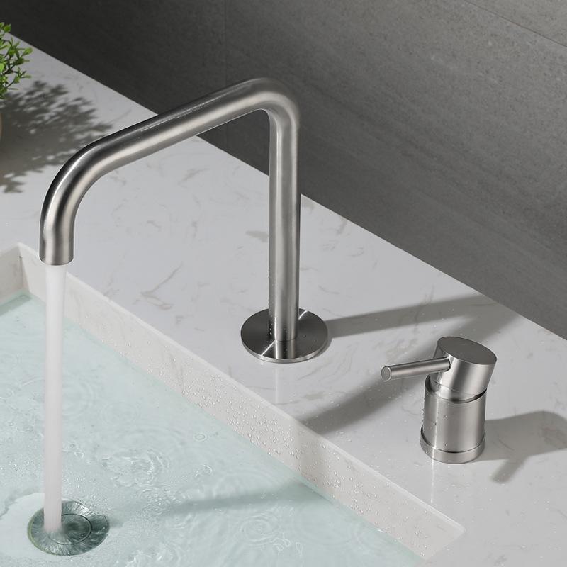304 Stainless Steel Bathroom Widespread Sink Faucet Nickel/Black Deck Mounted Wash Hot and Cold Water Faucet Mixer Basin Tap