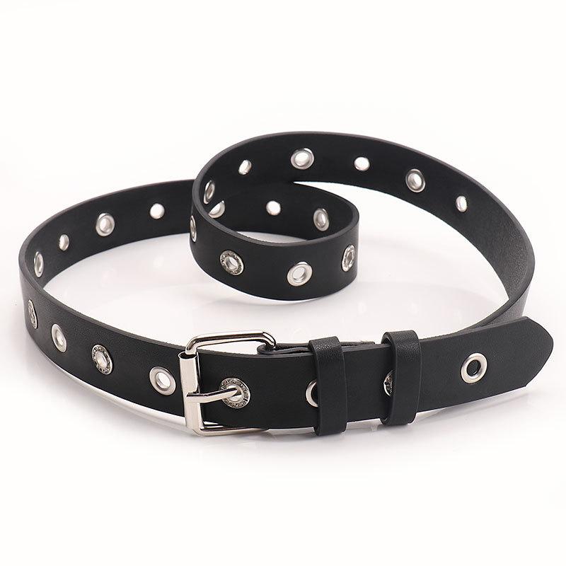 Punk style metal hollow belt fashion niche pin buckle women's belt non-punching decorative jeans belt women