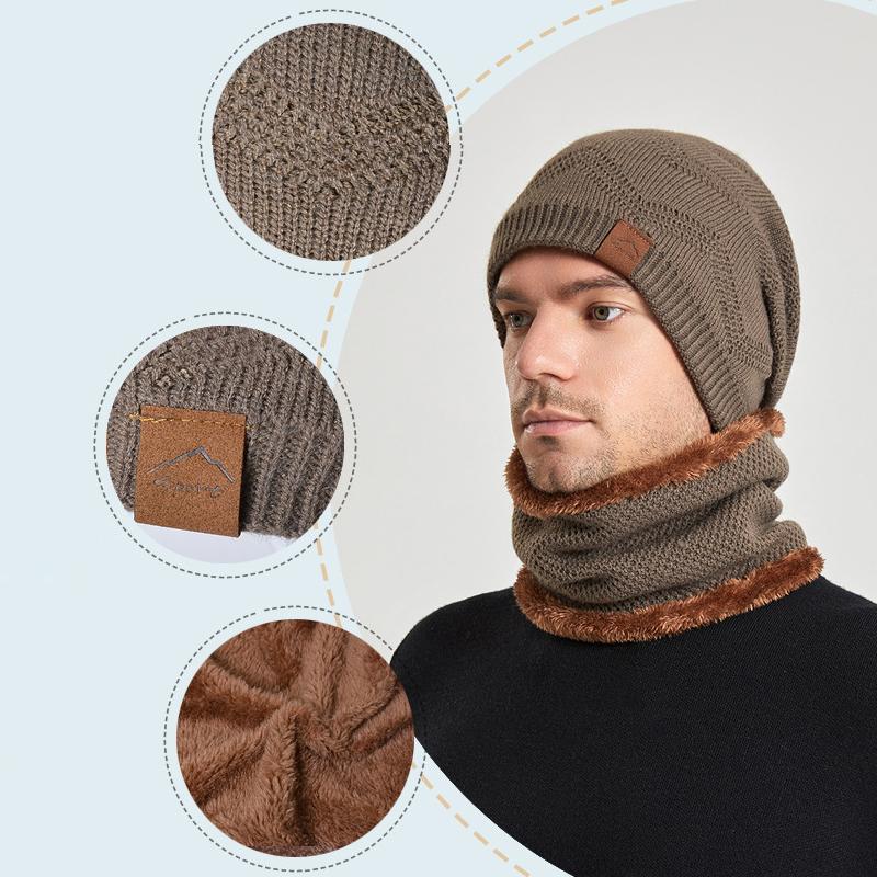 Toamnă Iarnă Bărbați Skullies Beanies Femei Șapcă eșarfă Costum Pulover de catifea Șapcă în aer liber tricotată caldă Lână Șapcă mânecă